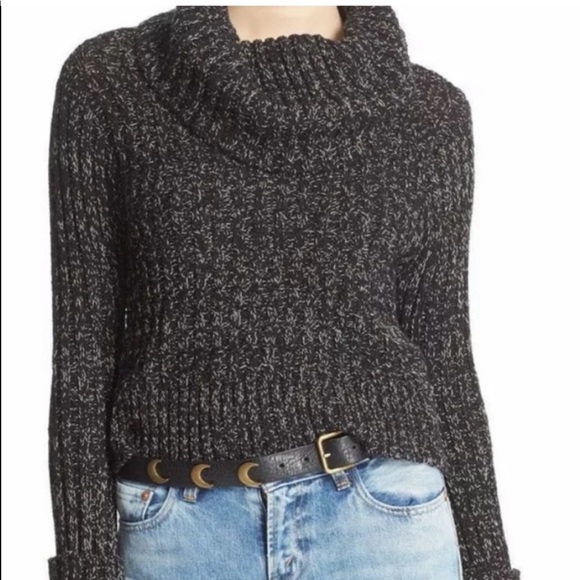 Free People Gray Twisted Cable Marled Cropped Turtleneck Sweater - Picture 4 of 8